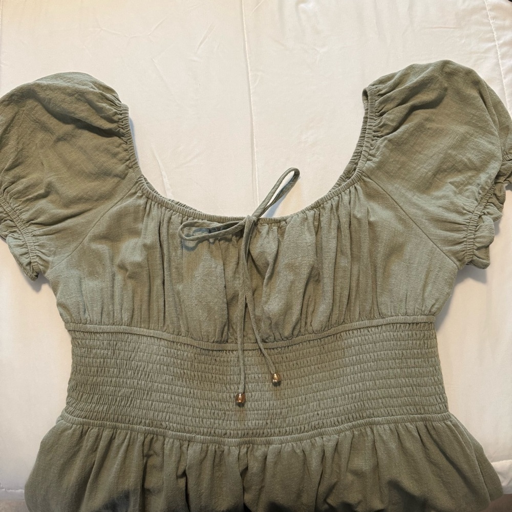 LILLUSORY Sage Green Cotton Smocked Puff Sleeve Cottagecore Dress XL - Picture 6 of 10
